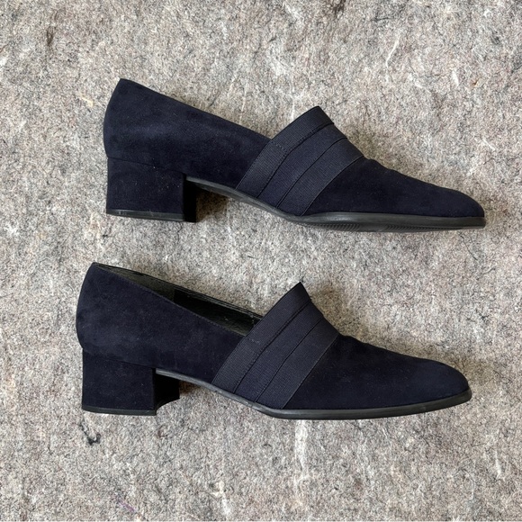 Stuart Weitzman dark navy blue suede heeld slip ons - Picture 2 of 16